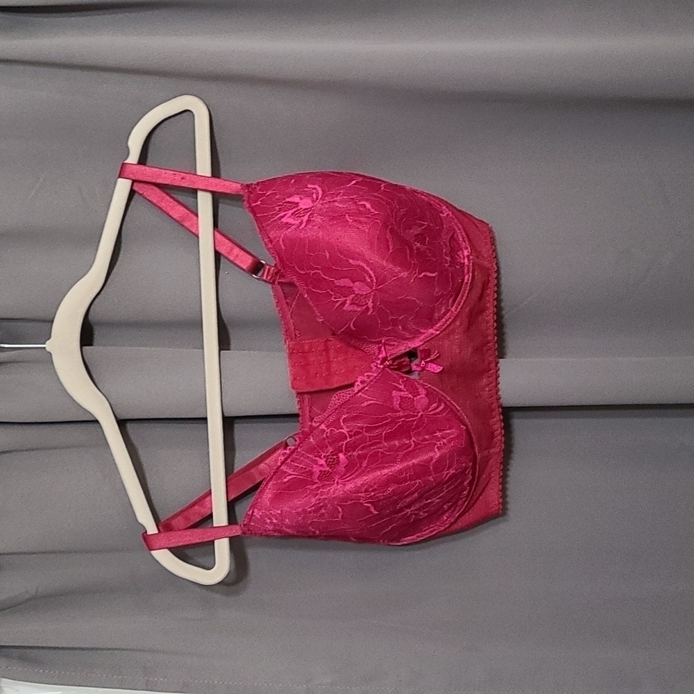 Pure Beauty Rene Rafe Lingerie Bra Cranberry Adjustable Lacy Hooks Size 44DD EUC